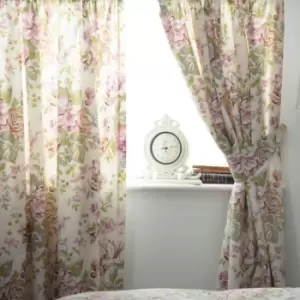 Image of Belledorm Rose Boutique Lined Curtains (168 x 137cm) (Ivory/Pink/Green)