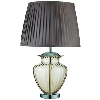 Image of Searchlight Elina - 1 Light Table Lamp Chrome, Amber and Glass with Brown Pleated Shade, E27