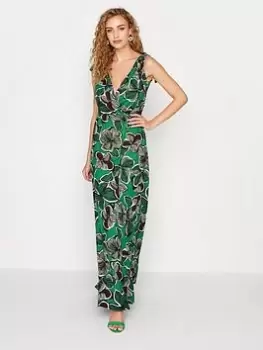 Image of Long Tall Sally Tropical Tie Shoulder Maxi Dress - Green, Size 14, Women