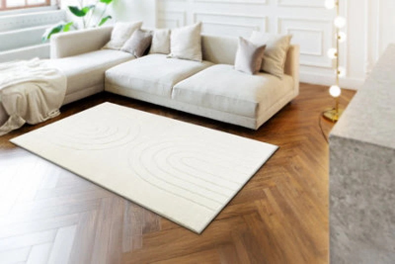 Image of RugsX Curvy White 11 Arches Washable Rug, Structured, Embossed, Plush 60X100 Cm