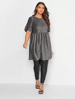 Image of Yours Frill Sleeve Brillo Smock Dress - Black, Size 18, Women