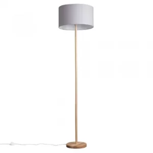 Image of Heather Light Wood Floor Lamp with XL Cool Grey Reni Shade