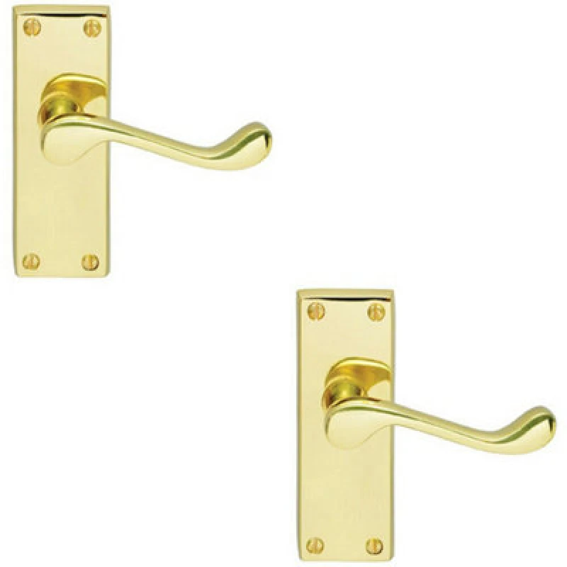 Image of Loops 2x PAIR Victorian Scroll Handle on Latch Backplate 120 x 41mm Polished Brass Metallics