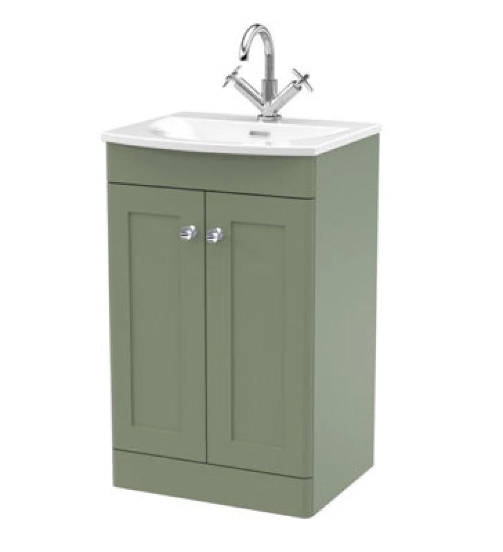 Image of NUIE Nuie - Classique Floor Standing 2-Door Vanity Unit with Curved Basin 500mm Wide - Satin Green CLC823J