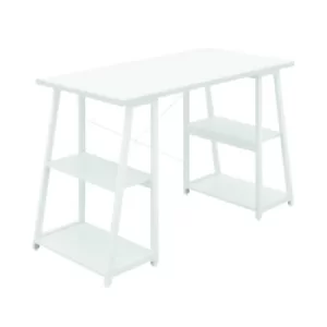 Image of SOHO Computer Desk White W1300mm A-Frame White Leg Shelves KF90860