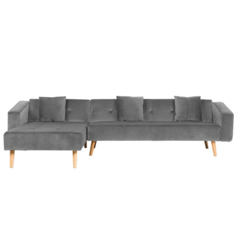 Image of Beliani Corner Sofa Bed 4 Seater Vadso Velvet Grey Right Hand