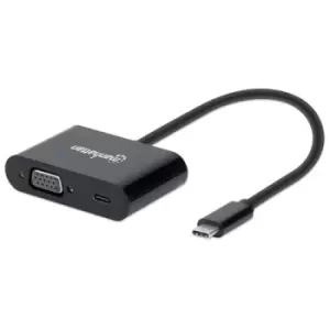 Image of Manhattan USB-C to VGA and USB-C (inc Power Delivery) 1080p@60Hz 19.5cm Black Power Delivery to USB-C Port (60W) Equivalent to Startech CDP2VGAUCP Mal