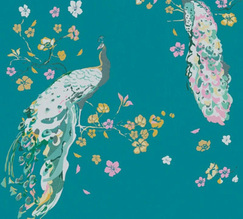 Image of As Creation Bricoflor Non-Woven Wallpaper, Bird Wallpaper In Turquoise - 10,05 X 0,53 M