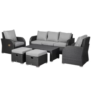 Image of Outsunny 7-Seater Outdoor Garden Rattan Furniture Set w/ Recliners Grey