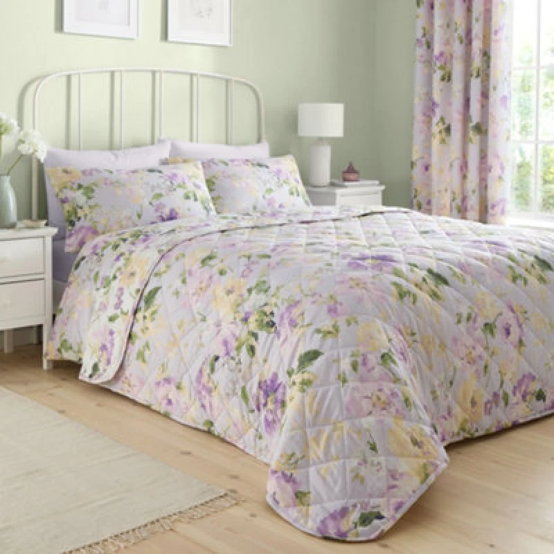 Image of Dreams & Drapes Florette Easy Care Floral Print Quilted Lilac Bedspread