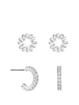 Image of Jon Richard Rhodium Plated Open Stud And Hoop Earrings - Pack of 2, Silver, Women