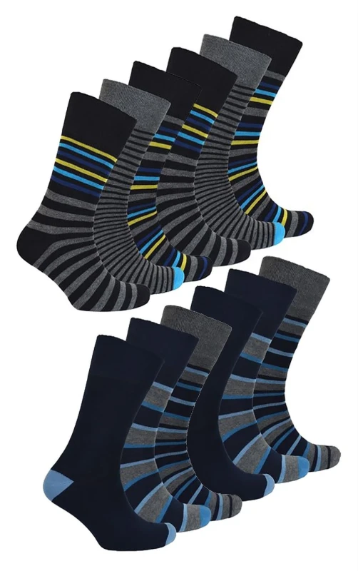 Image of Sock Snob Sock Snob Men 12 Pack Non Elastic Striped Soft Breathable Bamboo Socks Size: 6-11 Multi 6-11 Male 5056632601370