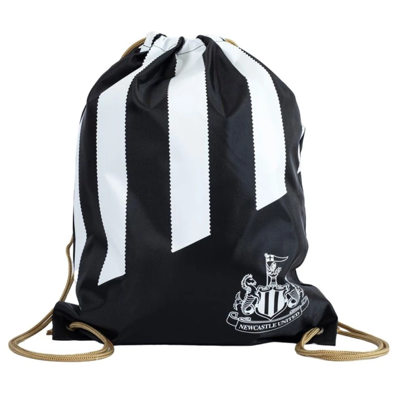 Image of Newcastle United FC Mens Stripe Gym Drawstring Bag in Black Male