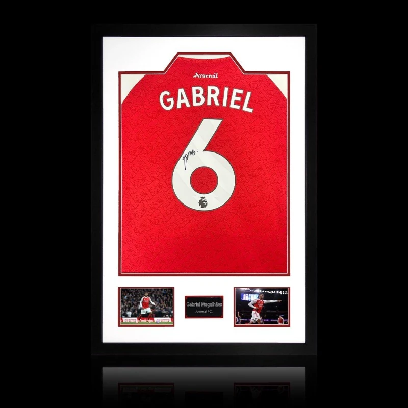 Image of The Fan Cave Gabriel Magalhaes Signed Arsenal 25/26 Shirt Premi Red unisex 850mm x 60
