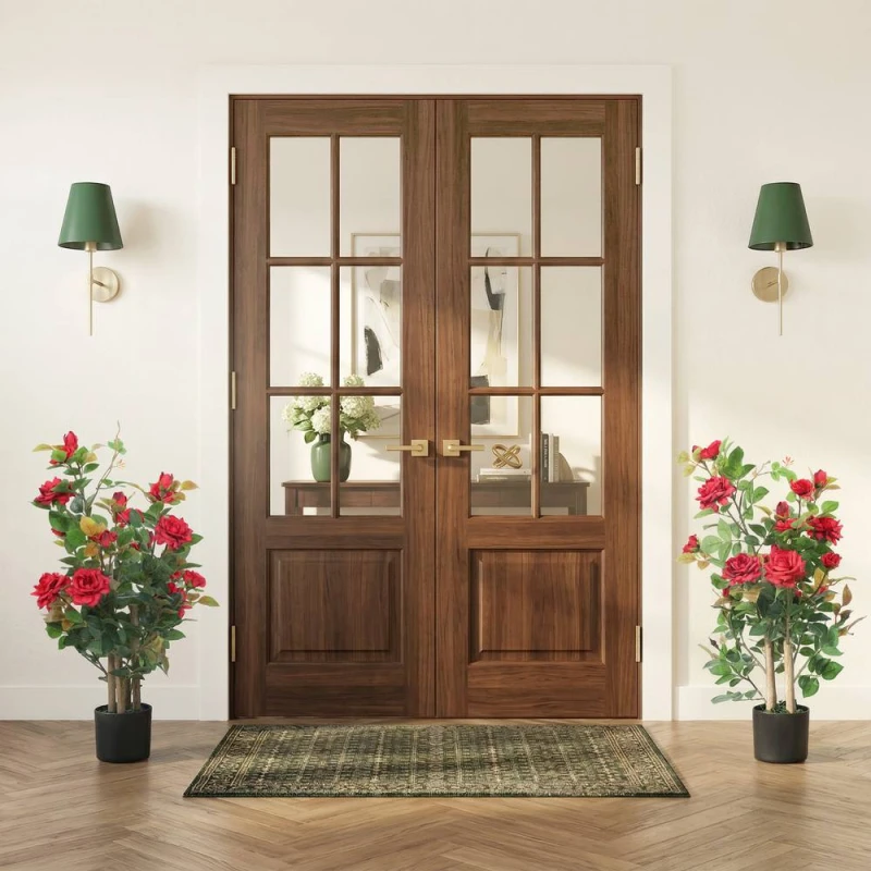 Image of HOMCOM Artificial Rose Tree Set of 2 with 344 Silk Leaves & 17 Flowers in Red Red Unisex