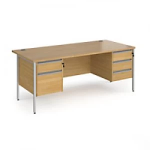 Image of Dams International Straight Desk with Oak Coloured MFC Top and Silver H-Frame Legs and Two & Three Lockable Drawer Pedestals Contract 25 1800 x 800 x