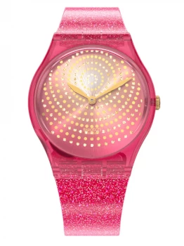 Image of Swatch CHRYSANTHEMUM Original Mens Pink Glitter Strap Watch