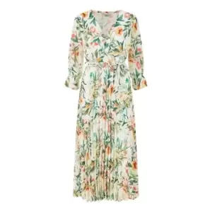 Image of Yumi Ivory Floral Print Midi Wrap Dress - White