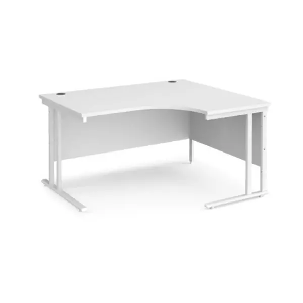 Image of Office Desk Right Hand Corner Desk 1400mm White Top With White Frame 1200mm Depth Maestro 25 MC14ERWHWH