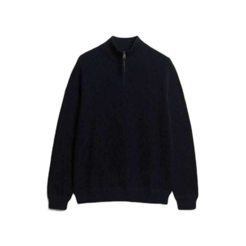 Image of Superdry Textured cotton pullover with a trucker collar Superdry Bleu Male M