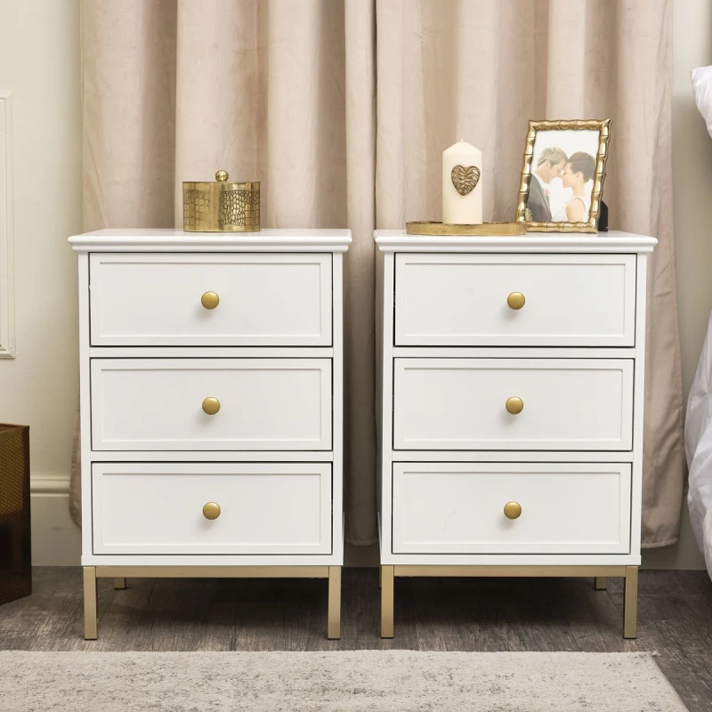 Image of Melody Maison Pair Of White Three Drawer Bedside Tables - Aisby White Range White