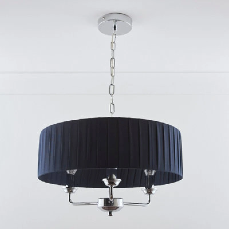 Image of K Living Giulia 3 Light Chrome Chandelier And Navy Shade