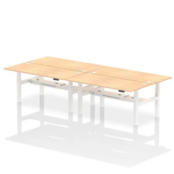 Image of Air Air Back-to-Back 1800 x 800mm Height Adjustable 4 Person Bench Desk Maple Top with Cable Ports White Frame HASCP4P18800MPEW