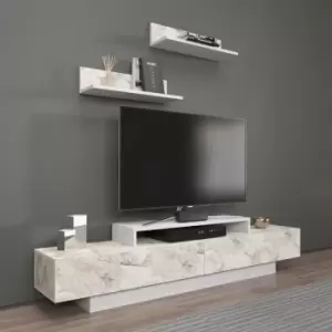 Image of Decorotika - Lusi 180 Cm Wide Modern tv Unit With Shelves , tv Cabinet With Two Doors,TV Stand With Two Cabinets- Lowboard Up To 81 TVs - White