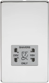 Image of KnightsBridge Screwless 115/230V Dual Voltage Shaver Socket - Polished Chrome with Grey Insert
