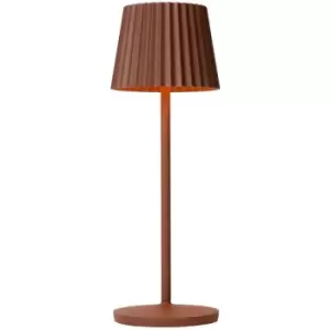 Image of Lucide Justine Cottage Rechargeable Table lamp Outdoor - LED Dim. 2700K IP54 - Wireless charging pad - Rust Brown