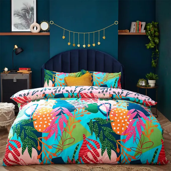 Image of furn. Coralina Reversible Duvet Cover and Pillowcase Set Blue/Green