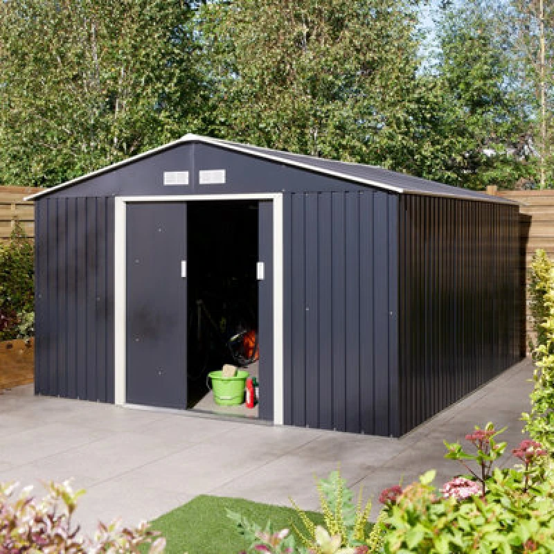 Image of Rowlinson Trentvale 10x12 Metal Apex Shed Dark Grey TV1012APXDG
