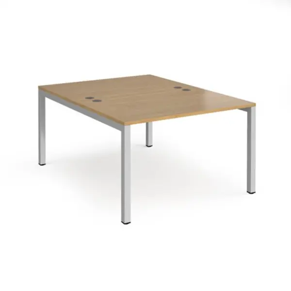 Image of Connex Bench Desk 2 Person Starter Rectangular Desks 1200mm Oak Tops With Silver Frames 1600mm Depth Connex Oak CO1216-SB-S-O