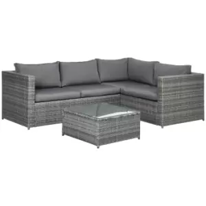 Image of Outsunny 3 Pieces Rattan Garden Furniture 4 Seater Outdoor Patio Corner Sofa Chair Set with Coffee Table Thick Cushions Grey