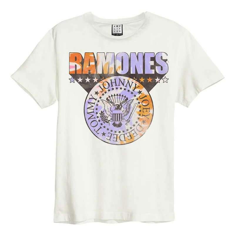 Image of Amplified Amplified Men Tie Dye Shield Ramones T-Shirt in White Size: 3X-Large White XXXL Male 5063806648642