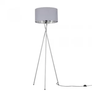 Image of Camden Grey Tripod Floor Lamp with XL Grey and Chrome Reni Shade