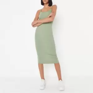Image of Missguided Rib Cami Bodycon Midi Dress - Green
