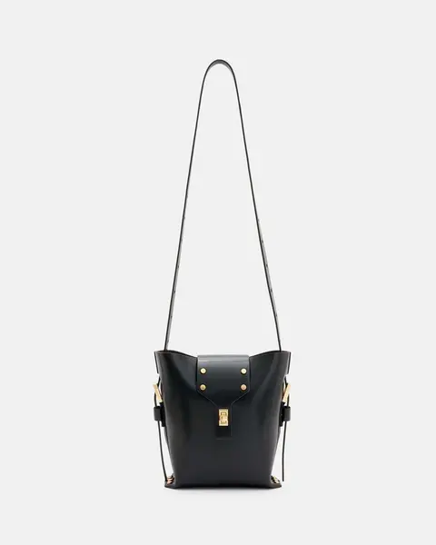 Image of AllSaints Miro Turn Lock Leather Crossbody Bag