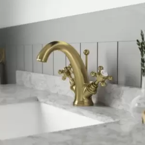Image of Topaz Hexagonal Collar Mono Basin Mixer Tap with Pop Up Waste - Brushed Brass - Hudson Reed