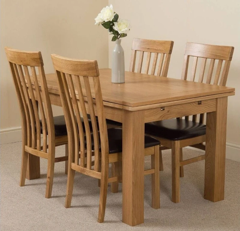 Image of Thats Furniture Richmond 140-220cm Oak Extending Dining Table & 4 Harvard Chairs in Brown Brown Unisex