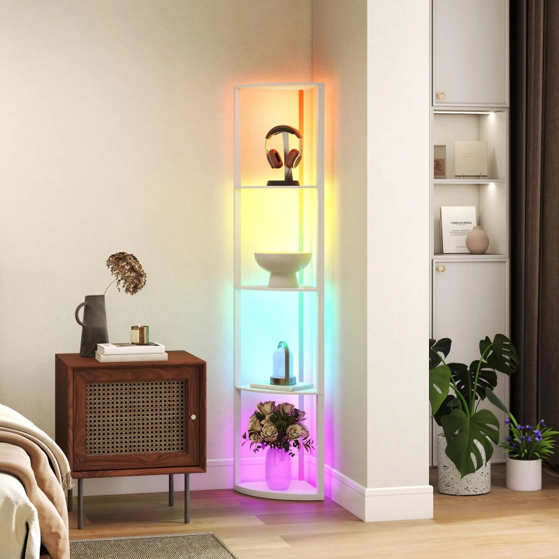 Image of HOMCOM HOMCOM Modern Floor Lamp with 5-Tier Shelves and RGB Light for Bedroom Office in White White One Size Unisex 5063603095410