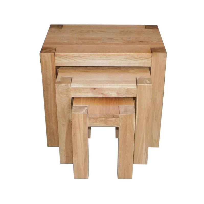 Image of Thats Furniture Kuba Solid Oak Nest of 3 Side Tables for Living Room in Light Oak Light Oak Unisex