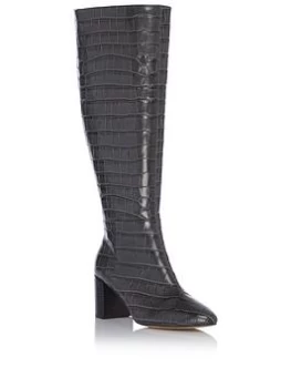 Image of Dune Grey Leather 'Saffia' Mid Block Heel Over The Knee Boots - 4
