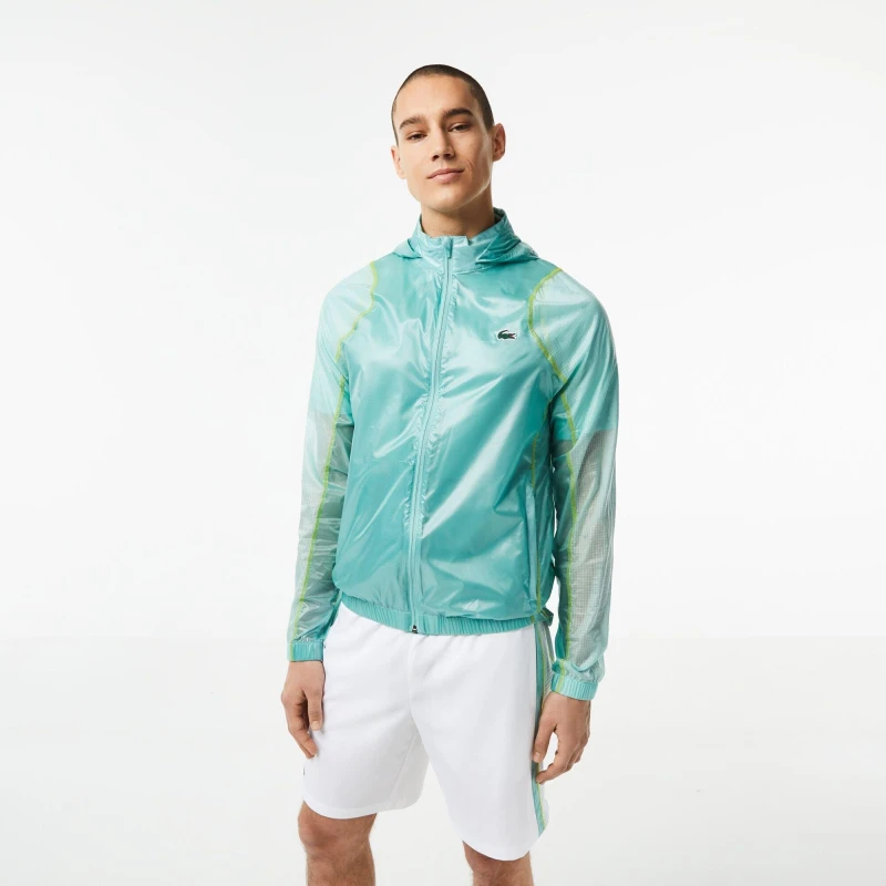 Image of Lacoste Mens Water-Resistant Rain Anorak Florida/Mint male XS