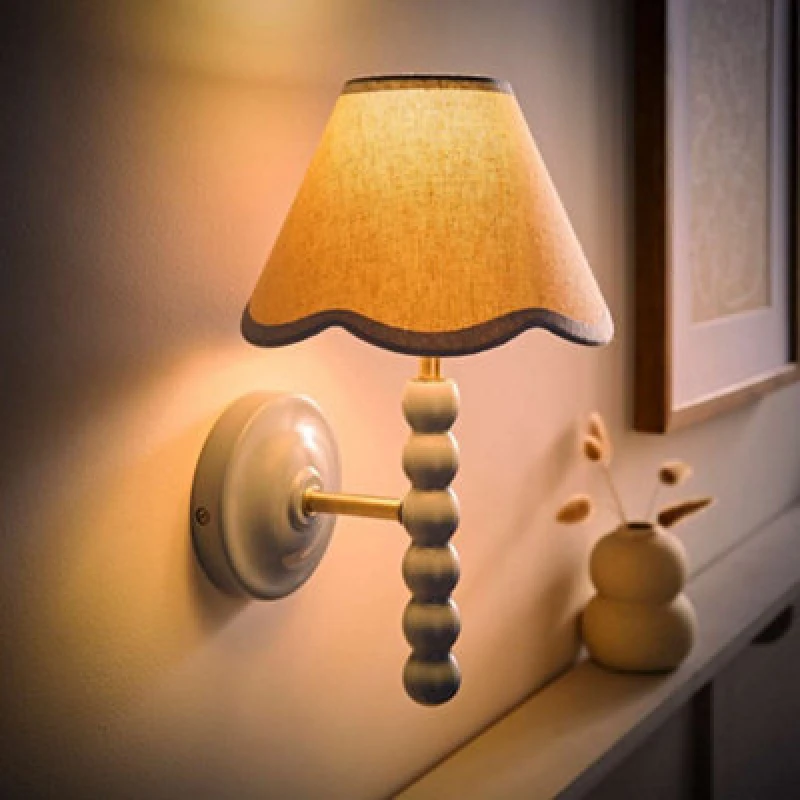 Image of Valuelights Bobbin Blue Wall Light With Trim Scallop Shade And Bulb