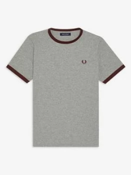 Image of Fred Perry Ringer T-Shirt, Grey Marl, Size L, Men