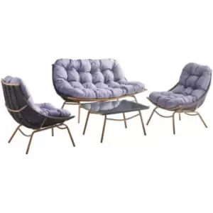 Image of 3 PCs Furniture Set, Outdoor Patio Furniture with Seat Cushions and Tempered Glass Coffee Table, Wicker Patio Conversation Sets for Backyard, Porch,