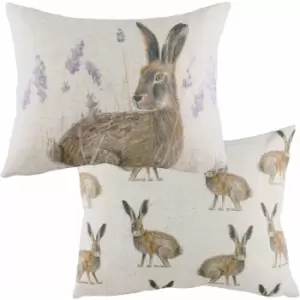 Image of Evans Lichfield - Standing Hare Wildlife Print Cushion Cover, Multi, 33 x 43 Cm