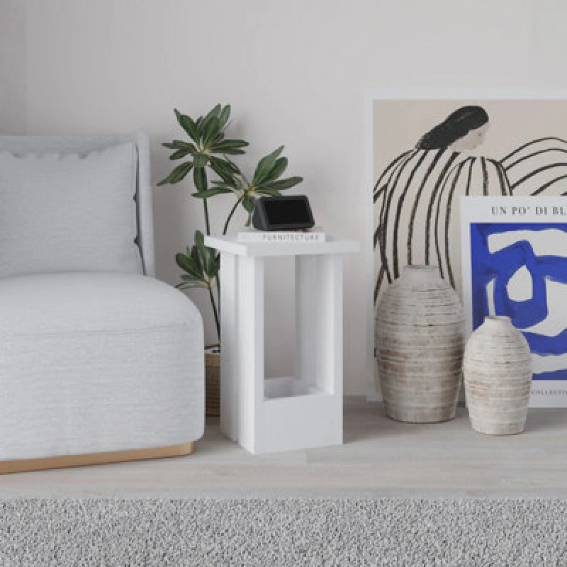 Image of Decortie Tasos White Square Side Table Nightstand (W) 30Cm