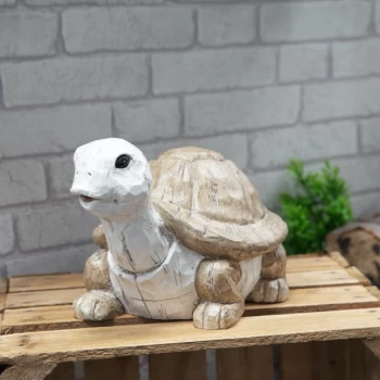 Image of Country Living Carved Wood Effect Garden Ornament - Tortoise